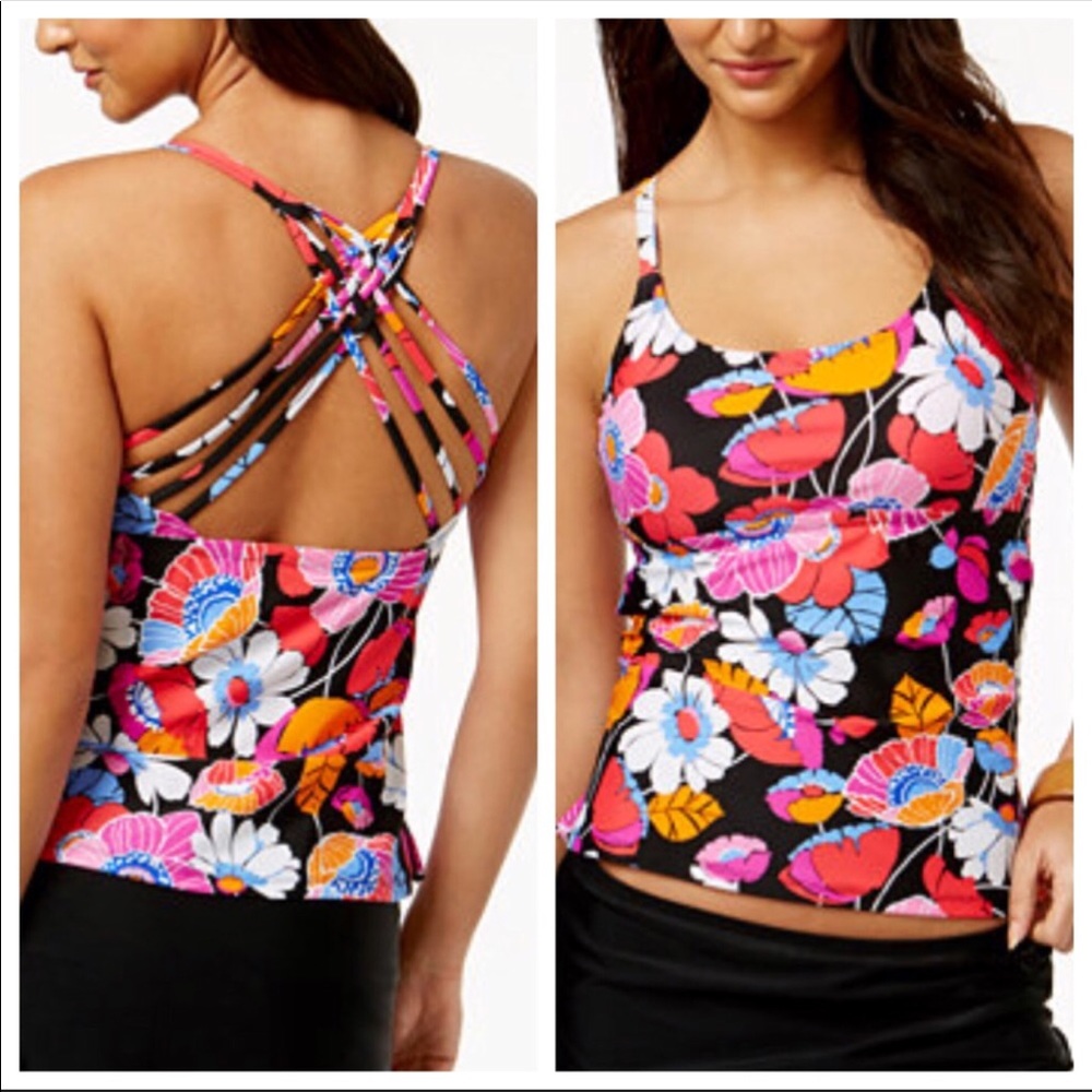 Island Escape strappy floral tankini top